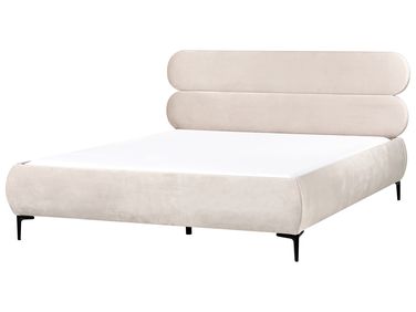 Lit avec sommier Velours LESSAY 180 x 200 cm Beige clair