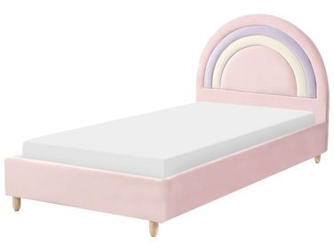 Lit d'enfant Arc-en-ciel Velours LANDEILLAU 90 x 200 cm Rose