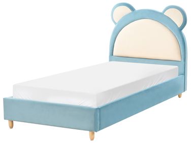 Lit d'enfant Ours en peluche Velours MAILLES 90 x 200 cm Bleu