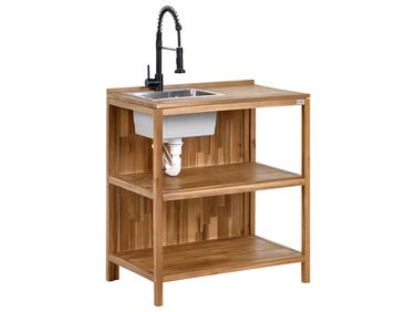 Ilot de cuisine extérieure avec évier VENOSA Acacia Marron/noir Marron
