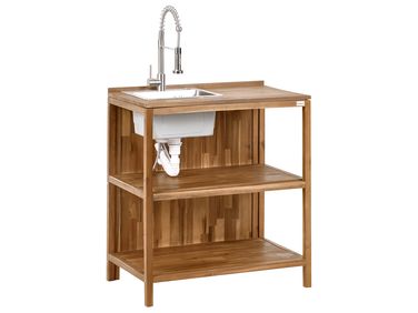Ilot de cuisine extérieure avec évier VENOSA Acacia Marron/argenté