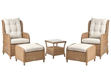Loungeset met tafel en ottomaan 2-zits PONZA PE rotan Bruin