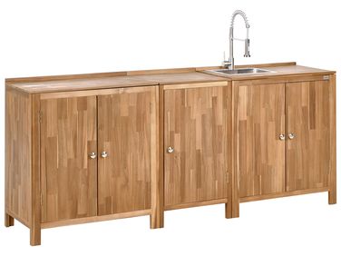 Cuisine d'extérieur 3 pièces avec évier VENOSA Acacia Marron/argenté