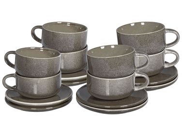 Set van 8 kopjes met schotels COSTMARY Steengoed Grijs