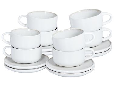 Set van 8 kopjes met schotels SESAME Steengoed Gebroken wit