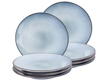 Lot de 8 assiettes plates JUNIPER Grès Bleu clair