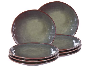 Lot de 8 assiettes plates THYME Grès Vert foncé