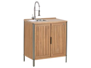 Meuble de cuisine d'extérieur avec évier IVREA Bois d'acacia certifié Marron/argenté