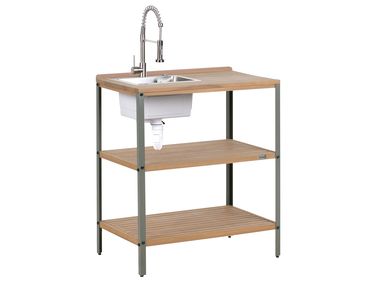 Ilot de cuisine extérieure avec évier IVREA Bois d'acacia certifié Marron/argenté