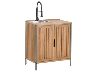 Meuble de cuisine d'extérieur avec évier IVREA Bois d'acacia certifié Marron/noir