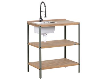 Ilot de cuisine extérieure avec évier IVREA Bois d'acacia certifié Marron/noir