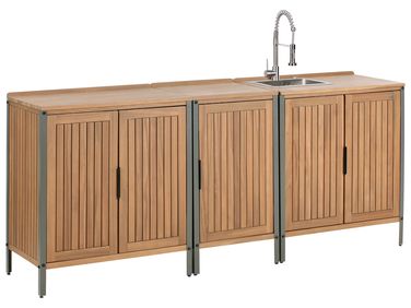 Cuisine d'extérieur 3 pièces avec évier IVREA Bois d'acacia certifié Marron/argenté