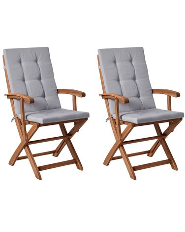 Lot de 2 chaises de jardin avec coussins MAUI PREMIUM Acacia Gris clair