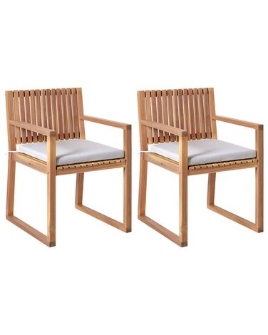 Lot de 2 chaises de jardin avec coussins SASSARI PREMIUM Bois d'acacia certifié Gris clair