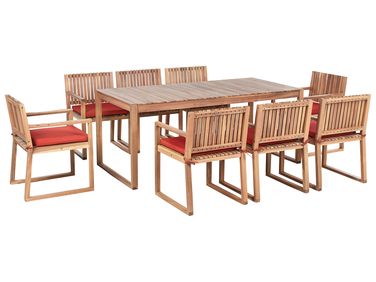 Salle à manger de jardin 8 places SASSARI PREMIUM avec coussins Bois d'acacia certifié Rouge