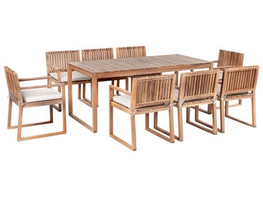 Salle à manger de jardin 8 places SASSARI PREMIUM avec coussins Bois d'acacia certifié Beige clair