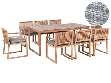 Salle à manger de jardin 8 places SASSARI PREMIUM avec coussins Bois d'acacia certifié Mélange de gris