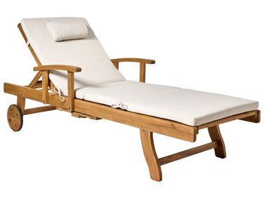 Ligstoel met kussen JAVA PREMIUM Acaciahout Lichtbeige