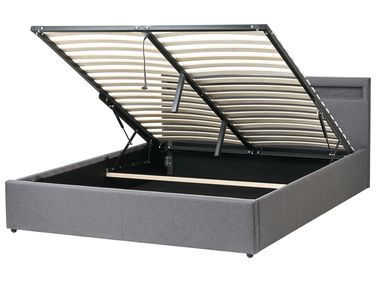 Lit ottoman avec LED Tissu ARMELLE 160 x 200 cm Gris foncé