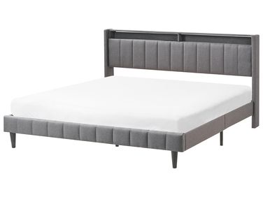 Lit avec LED Tissu BEAULIEU 180 x 200 cm avec rangement avec port USB Gris foncé