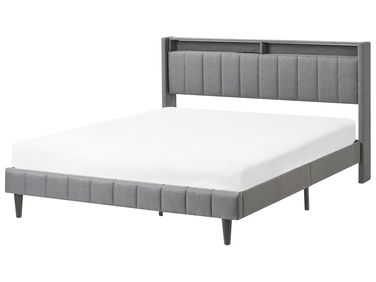 Lit avec LED Tissu BEAULIEU 160 x 200 cm avec rangement avec port USB Gris foncé