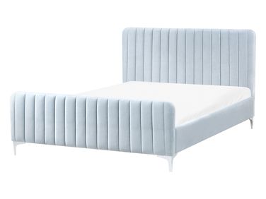 Lit avec sommier Velours LUNAN 140 x 200 cm Bleu clair