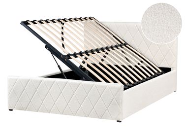 Lit ottoman Bouclé ROCHEFORT 140 x 200 cm Blanc cassé