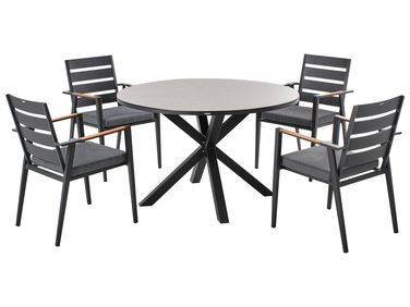 Salle à manger de jardin 4 places MALETTO/TAVIANO avec coussins Métal Gris/noir