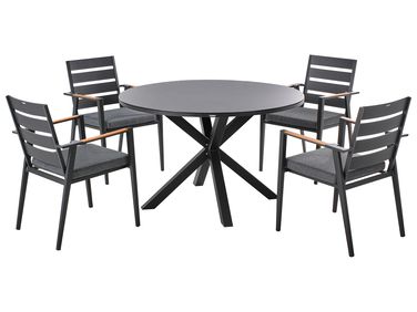 Salle à manger de jardin 4 places MALETTO/TAVIANO avec coussins Métal Noir
