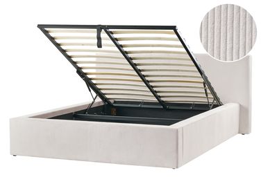Lit ottoman Velours côtelé LILLEBONNE 140 x 200 cm Beige clair