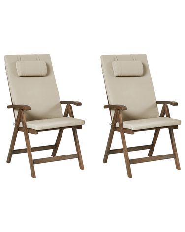 Lot de 2 chaises de jardin avec coussins AMANTEA PREMIUM Acacia Taupe