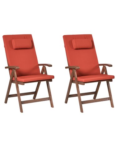 Lot de 2 chaises de jardin avec coussins AMANTEA PREMIUM Acacia Rouge