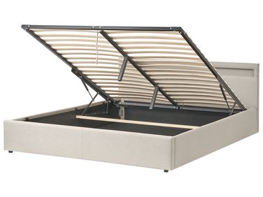Lit ottoman avec LED Tissu ARMELLE 180 x 200 cm Beige