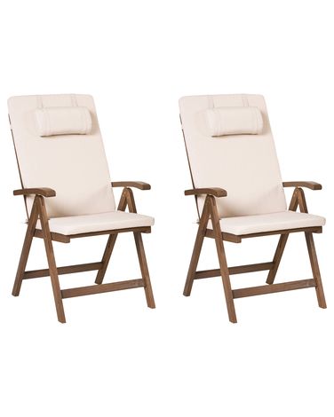 Lot de 2 chaises de jardin avec coussins AMANTEA PREMIUM Acacia Beige clair