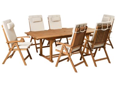 Salle à manger de jardin 6 places JAVA PREMIUM Acacia Beige clair