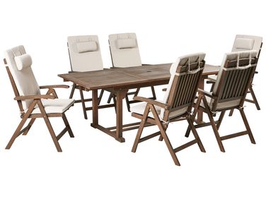 Salle à manger de jardin 6 places AMANTEA PREMIUM Acacia Beige clair