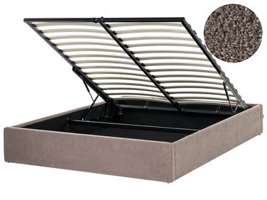 Lit ottoman sans tête de lit Bouclé DINAN 160 x 200 cm Taupe
