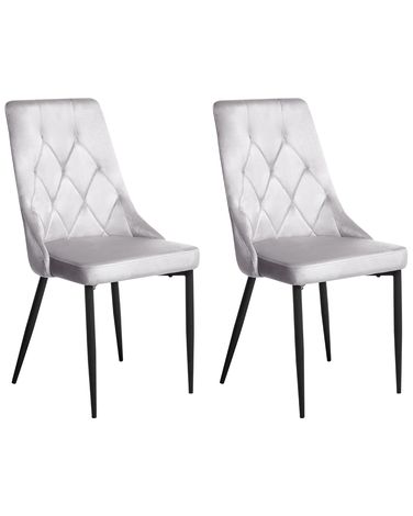 Lot de 2 chaises de salle à manger AVENIR Velours Gris clair