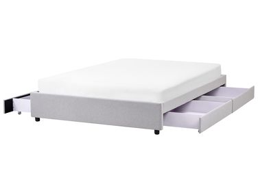 Lit avec tiroirs de rangement sans tête de lit Tissu PRADES 160 x 200 cm Gris clair