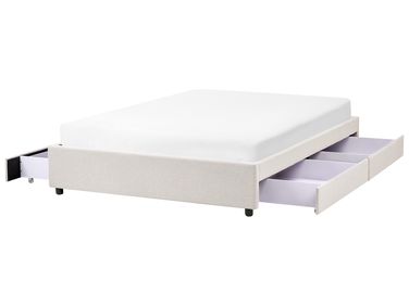 Lit avec tiroirs de rangement sans tête de lit Tissu PRADES 140 x 200 cm Beige clair