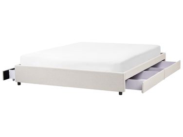 Lit avec tiroirs de rangement sans tête de lit Tissu PRADES 180 x 200 cm Beige clair